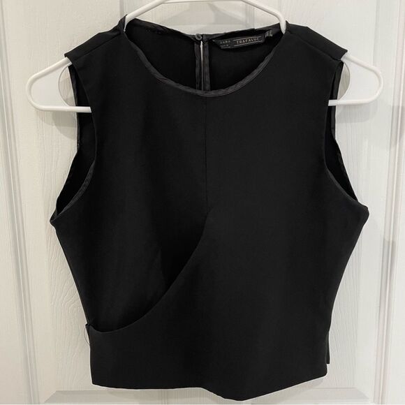 Zara Trafaluc Black Crop Crew Neck Sleeveless Top Side Zip Women’s Size S - Picture 1 of 7
